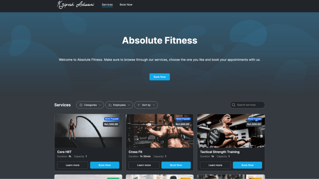 Trafft booking website
