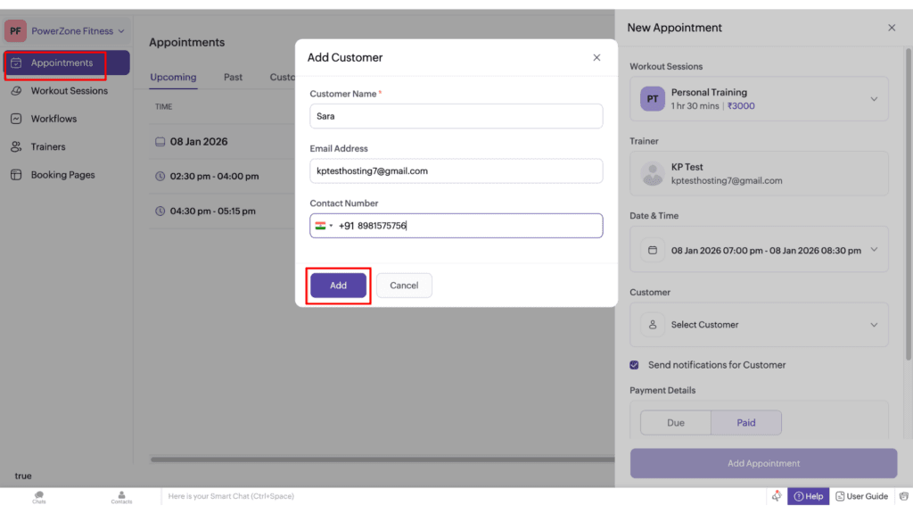 Zoho Booking add customer
