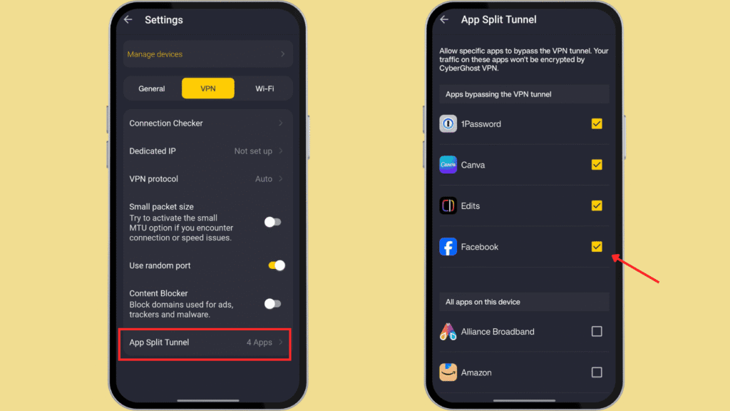 CyberGhost VPN Review 2026: Is It Worth Buying in India? 16 CyberGhost Split tunneling feature on Android
