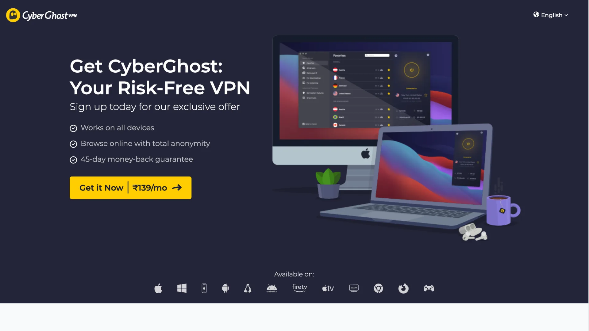 CyberGhost VPN Review 2026: Is It Worth Buying in India? 2 CyberGhost homepage