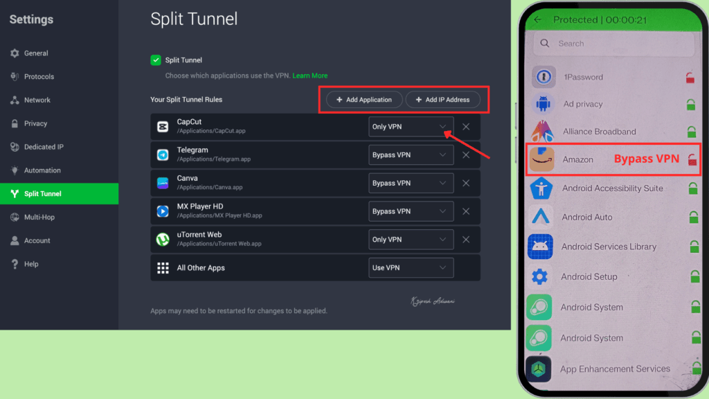PIA Split tunneling feature
