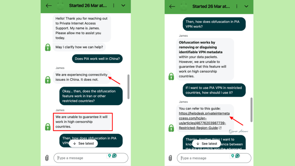 PIA Support response on Obfuscated server

