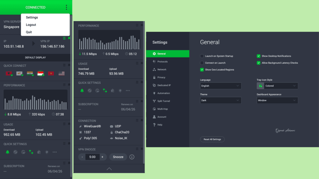 PIA macOS user interface