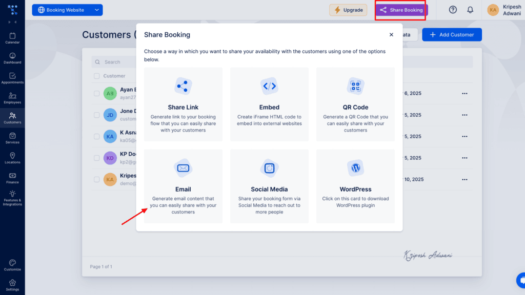Share booking and reminders
