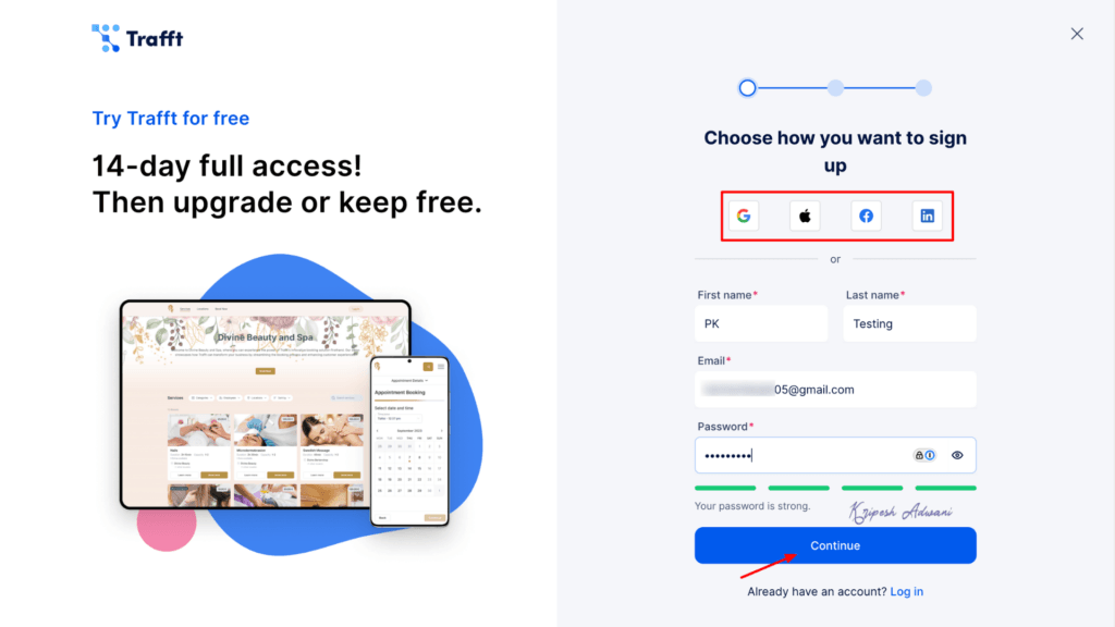 Step 1 Sign Up to Trafft

