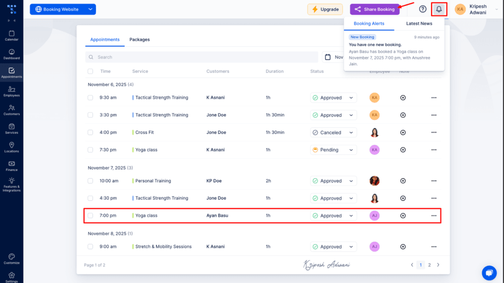 Trafft appointment interface

