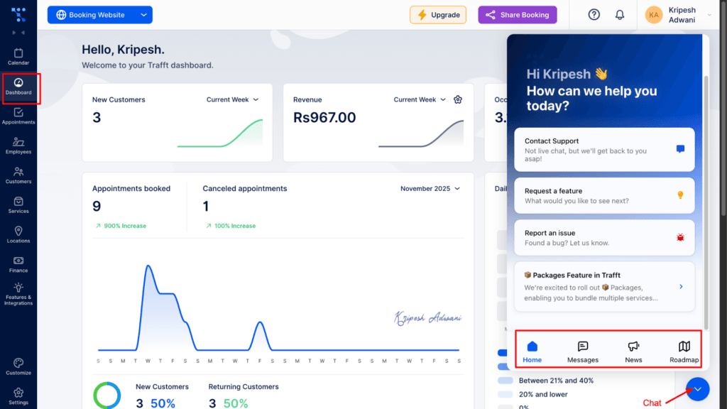 Trafft dashboard
