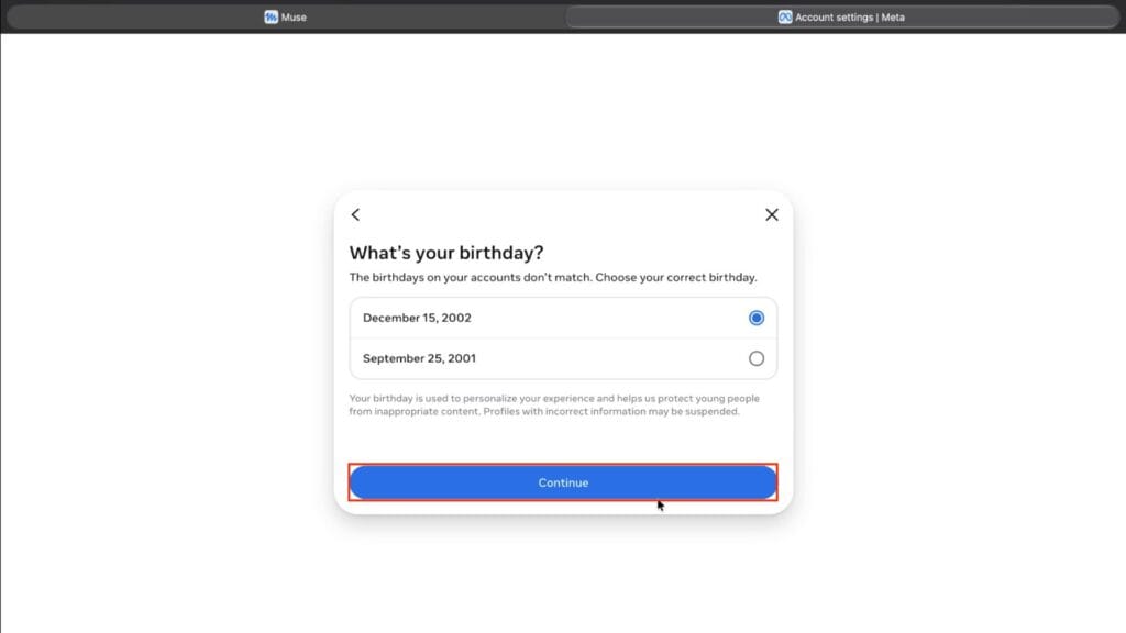 Meta Muse - Select birth date
