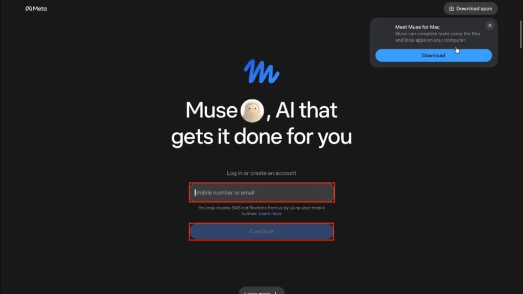 Meta Muse - account creation
