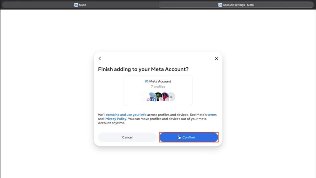Meta Muse - confirm account creation
